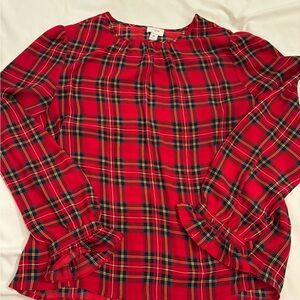 J. Crew Red and Black Peter Pan Collar Blouse